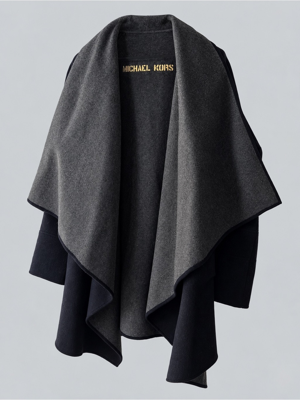 Michael Kors Two-Tone Navy and Charcoal Draped Open-Front Poncho